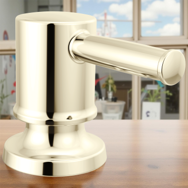 Click here to see Delta RP103432PNPR Delta Renaldi Metal Soap Dispenser, Lumicoat Polished Nickel - RP103432PNPR