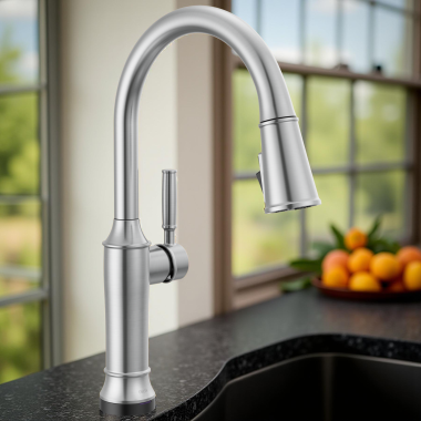 Click here to see Delta 9184TL-AR-PR-DST Delta Renaldi Touch2O Single-Handle Pull-Down Kitchen Faucet, 1.8 GPM, Lumicoat Arctic Stainless - 9184TL-AR-PR-DST