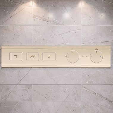 Click here to see Delta T77703-PN Delta MagnaChoice High Flow Push Button Thermostatic Trim with Three Outlets, Polished Nickel - T77703-PN