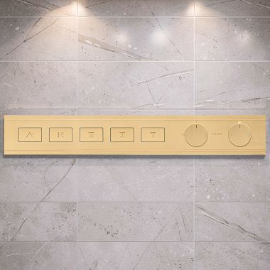 Click here to see Delta T77705-CZ Delta MagnaChoice High Flow Push Button Thermostatic Trim with Five Outlets, Champagne Bronze - T77705-CZ