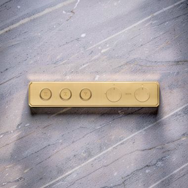 Click here to see Delta T87703-CZ Delta MagnaChoice High Flow Push Button Thermostatic Valve Trim, 3 Outlet, Champagne Bronze - T87703-CZ
