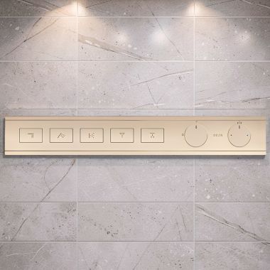 Click here to see Delta T77705-PN Delta MagnaChoice High Flow Push Button Thermostatic Trim with Five Outlets, Polished Nickel - T77705-PN