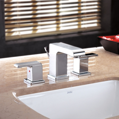 Click here to see Delta 26040 Delta Urban Arzo Two-Handle Widespread Bathroom Faucet w/ Pop-Up, Delex Valve, 2.2 GPM, Chrome - 26040