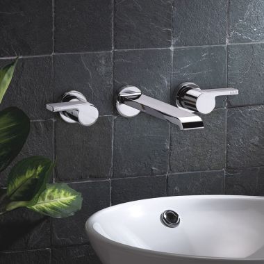 Click here to see Delta 26532 Delta Mandolin Two-Handle Wall-Mount Bathroom Faucet w/ Pop-Up, Chrome - 26532