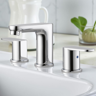 Click here to see Delta 23040 Delta Elemetro Two Handle Widespread Bathroom Sink Faucet, 2.5 GPM, Chrome - 23040