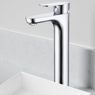 Click here to see Delta 23025-P Delta Elemetro Single-Handle High Rise Bathroom Faucet w/ Pop-Up, 2.2 GPM, Chrome - 23025-P