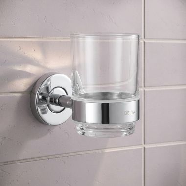 Click here to see Delta IAOTB001 Delta Wall-Mount 2” Round Glass Tumbler, Chrome - IAOTB001