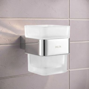 Click here to see Delta IAOTB002 Delta Wall-Mount 2” Square Glass Tumbler, Chrome - IAOTB002