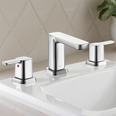 Click here to see Delta 33940 Delta Kami Two-Handle Widespread Bathroom Faucet w/ Pop-Up, 3.5 GPM, Chrome - 33940