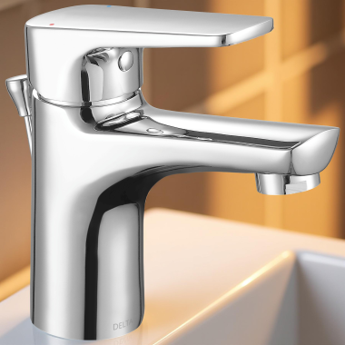 Click here to see Delta 44025-SQ Delta Ixa Jive Single-Handle Bathroom Faucet w/ Pop-Up, 4.2 GPM, Chrome - 44025-SQ