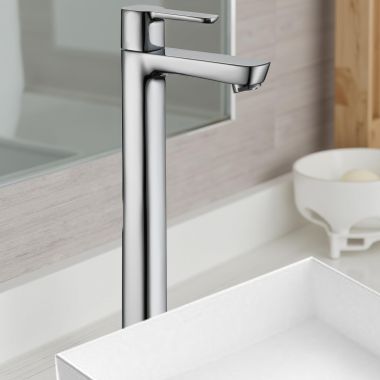 Click here to see Delta 33920-P Delta Kami Tall Pillar Bathroom Faucet, 7.5 GPM, Chrome - 33920-P