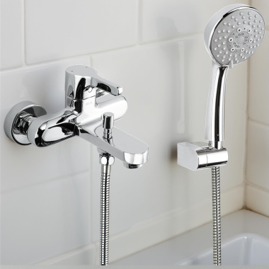Click here to see Delta 35550 Delta Kendari On-Wall Tub and Shower, Chrome - 35550