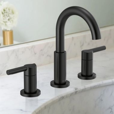 Click here to see Delta 35749LF-BL Delta Nicoli Two Handle Widespread Bathroom Faucet, 1.2 GPM, Matte Black - 35749LF-BL
