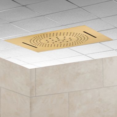 Click here to see Delta ISH1114-CZ Delta MagnaFlow Multi-Function RainCan Showerhead with H2Okinetic Technology and Cascade Flow, Touch-Clean, Champagne Bronze - ISH1114-CZ