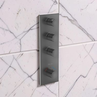 Click here to see Delta T999001-BL Delta MagnaSpin High Flow Thermostatic Valve Trim with 3 Outlet, Matte Black - T999001-BL
