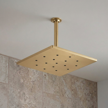 Click here to see Delta ISH1502-H2O-CZ Delta 14” Square Single Function Raincan Showerhead, H2Okinetic, Champagne Bronze - ISH1502-H2O-CZ