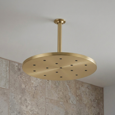 Click here to see Delta ISH1501-H2O-CZ Delta 14” Round Single Function Raincan Showerhead, H2Okinetic, Champagne Bronze - ISH1501-H2O-CZ