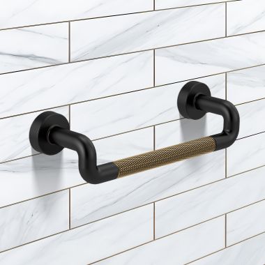 Click here to see Brizo 699137-BLGL Brizo Litze Drawer Pull with Knurling, Matte Black/Brilliance Luxe Gold - 699137-BLGL
