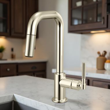 Click here to see Brizo 63953LF-PN Brizo Litze Pull-Down Prep Faucet with Square Spout - Knurled Handle, 1.8 GPM, Polished Nickel - 63953LF-PN