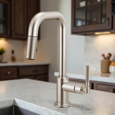 Click here to see Brizo 63953LF-SS Brizo Litze Pull-Down Prep Faucet with Square Spout - Knurled Handle, 1.8 GPM, Stainless - 63953LF-SS