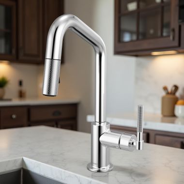 Click here to see Brizo 63963LF-PC Brizo Litze Pull-Down Prep Faucet with Angle Spout - Knurled Handle, 1.8 GPM, Chrome - 63963LF-PC