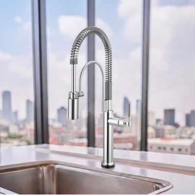 Click here to see  64343LF-PC Brizo Litze Smarttouch Semi-Pro Kitchen Faucet with Knurled Handle, MagneDock, DIAMOND Seal, 1.8 GPM, ADA, Polished Chrome - 64343LF-PC
