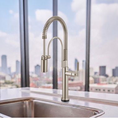 Click here to see Brizo 64343LF-SS Brizo Litze Smarttouch Semi-Pro Kitchen Faucet with Knurled Handle, MagneDock, DIAMOND Seal, 1.8 GPM, ADA, Brilliance Stainless - 64343LF-SS