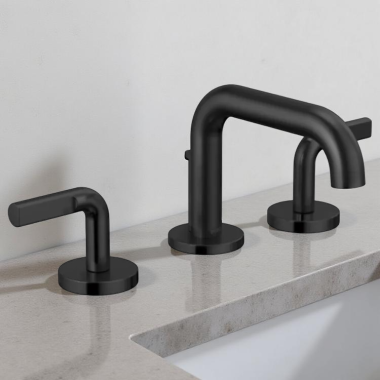 Click here to see Brizo 65334LF-BLLHP-ECO Brizo Litze Widespread Low Arc Lavatory Faucet with Metal Pop-Up, 1.2 GPM, WaterSense, Less Handles, Matte Black - 65334LF-BLLHP-ECO