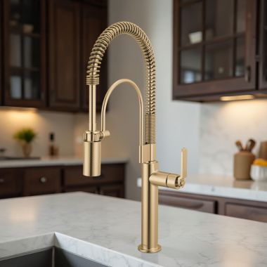 Click here to see Brizo 63344LF-GL Brizo Litze Semi-Professional Kitchen Faucet - Industrial Handle, MagneDock, 1.8 GPM, Brilliance Luxe Gold - 63344LF-GL