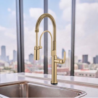 Click here to see  64344LF-GL Brizo Litze Smarttouch Semi-Pro Kitchen Faucet with Industrial Handle, MagneDock, DIAMOND Seal, 1.8 GPM, ADA, Brilliance Luxe Gold - 64344LF-GL