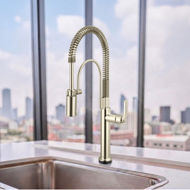 Click here to see Brizo 64344LF-PN Brizo Litze Smarttouch Semi-Pro Kitchen Faucet with Industrial Handle, MagneDock, DIAMOND Seal, 1.8 GPM, ADA, Brilliance Polished Nickel - 64344LF-PN