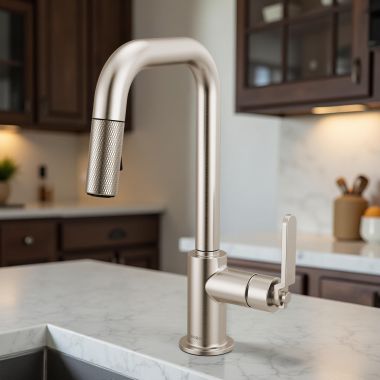 Click here to see Brizo 63954LF-SS Brizo Litze Pull-Down Prep Faucet with Square Spout - Industrial Handle, 1.8 GPM, Stainless - 63954LF-SS