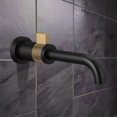 Click here to see Brizo T65735LF-BLGL-ECO Brizo Litze Single-Handle Wall-Mount Bathroom Faucet, 1.2 GPM, WaterSense, Matte Black/Brilliance Luxe Gold - T65735LF-BLGL-ECO