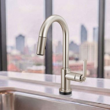 Click here to see Brizo 64944LF-SS Brizo Litze Smart Touch Pull-Down Prep Faucet With Arc Spout, Industrial Lever Handle, 1.8 GPM, Diamond Seal, MagneDock, Touch-Clean, Stainless - 64944LF-SS
