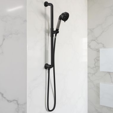 Click here to see Brizo 85735-BLSL Brizo Litze Slide Bar Hand Shower with 3 Functions, H2OKinetic, WaterSense, 1.75 GPM, Matte Black/Brilliance Luxe Steel - 85735-BLSL
