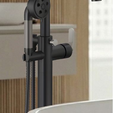 Click here to see Brizo HL7034-BLSL Brizo Industrial Lever Handle Kit for Litze Floor Mount Tub Filler, ADA, Matte Black/Brilliance Luxe Steel - HL7034-BLSL