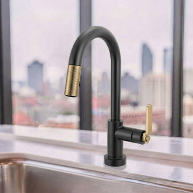 Click here to see Brizo 64944LF-BLGL Brizo Litze Smart Touch Pull-Down Prep Faucet With Arc Spout, 1.8 GPM, DIAMOND Seal, Touch-Clean, Matte Black/Brilliace Luxe Gold - 64944LF-BLGL