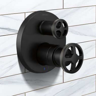 Click here to see Brizo HW75P32-BLSL Brizo Litze Pressure Balance Valve Trim with Integrated Diverter Wheel Handle Kit, Matte Black/Brilliance Luxe Steel - HW75P32-BLSL