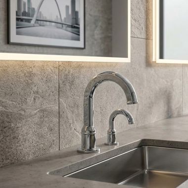 Click here to see Delta 831DPA90-SD Delta Rustica Electronic Bathroom Faucet With Soap Dispenser, Laminar, Aerated or Mikado Spray, Proximity Sensor, Battery Operated, WaterSense, ADA, 0.35 GPM, Chrome - 831DPA90-SD