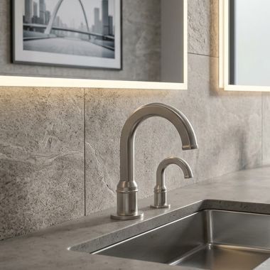 Click here to see Delta 831DPA90-SSSD Delta Rustica Electronic Bathroom Faucet With Soap Dispenser, Laminar, Aerated or Mikado Spray, Proximity Sensor, Battery Operated, WaterSense, ADA, 0.35 GPM, Stainless - 831DPA90-SSSD