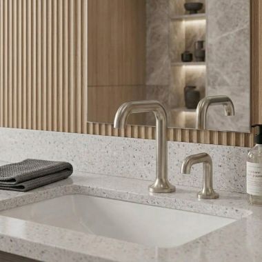 Click here to see Delta 811DPA20-SSSD Delta Driftex Electronic Bathroom Faucet With Soap Dispenser, Laminar, Aerated or Mikado Spray, Proximity Sensor, Battery Operated, WaterSense, ADA, 1 GPM, Stainless - 811DPA20-SSSD