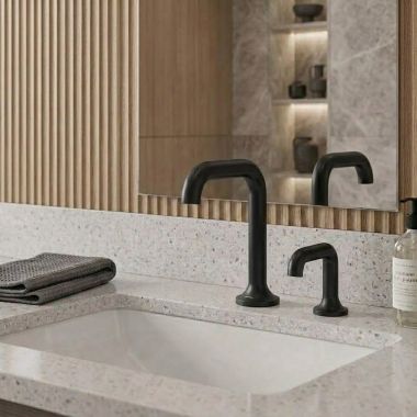Click here to see Delta 810DPA90-BLSD Delta Driftex Electronic Bathroom Faucet With Soap Dispenser, Laminar, Aerated or Mikado Spray, Proximity Sensor, Hardwire Operated, WaterSense, ADA, 0.35 GPM, Matte Black - 810DPA90-BLSD