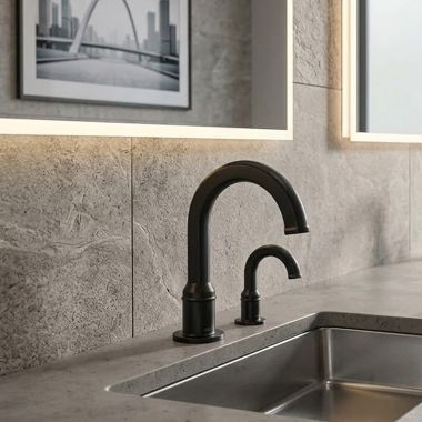 Click here to see Delta 831DPA50-BLSD Delta Rustica Electronic Bathroom Faucet With Soap Dispenser, Laminar, Aerated or Mikado Spray, Proximity Sensor, Battery Operated, WaterSense, ADA, 0.5 GPM, Matte Black - 831DPA50-BLSD
