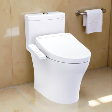 Click here to see Toto MW4363346CEMFGN#01 TOTO Aquia IV Cube Two-Piece Elongated Toilet w/ WASHLET+ S2, Dual Flush, 1.28/0.9 GPF, Cotton White - MW4363346CEMFGN#01