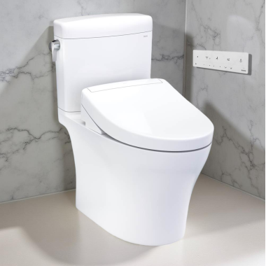 Click here to see Toto MW4363446CEMFGN#01 TOTO Aquia IV Cube Two-Piece Elongated Toilet w/ WASHLET+ S5, Dual Flush, 1.28/0.9 GPF, Cotton White - MW4363446CEMFGN#01