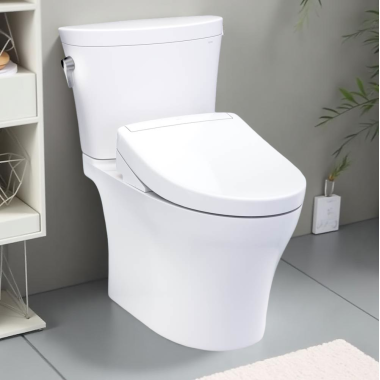 Click here to see Toto MW4483446CEMFGN#01 TOTO Aquia II Arc Two-Piece Elongated Toilet w/ WASHLET+ S5, Universal Height, 1.28/0.9 GPF, Cotton White - MW4483446CEMFGN#01