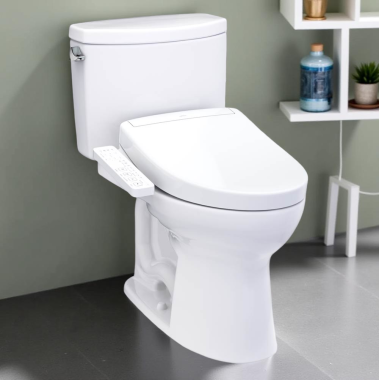 Click here to see Toto MW4543346CEFG#01 TOTO Drake II Two-Piece Elongated Toilet w/ WASHLET+ S2, Universal Height, 1.28 GPF, Cotton White - MW4543346CEFG#01