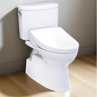 Click here to see Toto MW4743446CEFG#01 TOTO Vespin II Two-Piece Elongated Toilet w/ WASHLET+ S5, Universal Height, 1.28 GPF, Cotton White - MW4743446CEFG#01