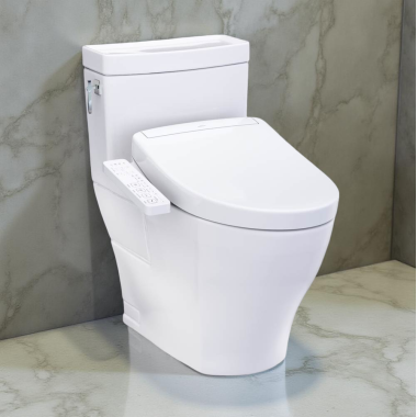 Click here to see Toto MW6263346CEFG#01 TOTO Aimes WASHLET+ One-Piece Elongated Toilet w/ S2 Bidet Seat, 1.28 GPF, Cotton White - MW6263346CEFG#01