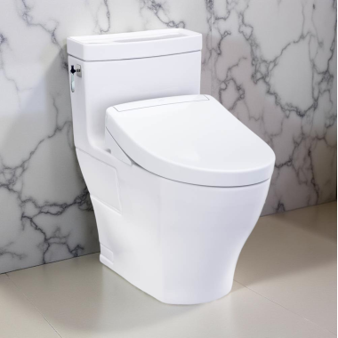 Click here to see Toto MW6263446CEFG#01 TOTO Aimes WASHLET+ One-Piece Elongated Toilet w/ S5 Bidet Seat, 1.28 GPF, Cotton White - MW6263446CEFG#01